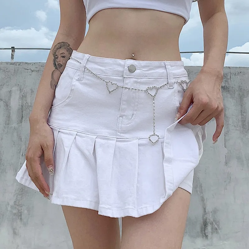 Trendy Denim Pleated High Waist Skirt