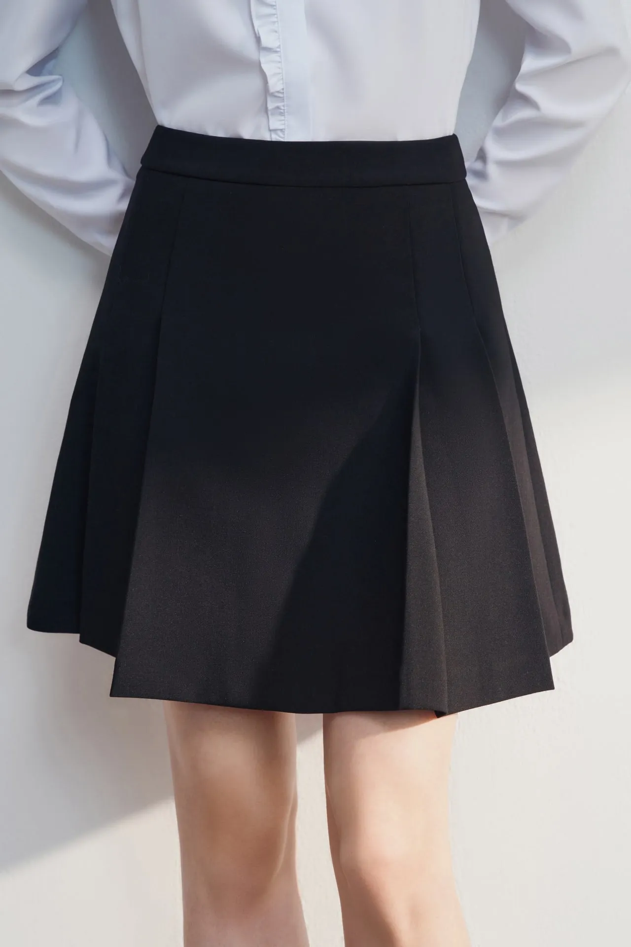 Twill A-line Pleated Mini Skirt