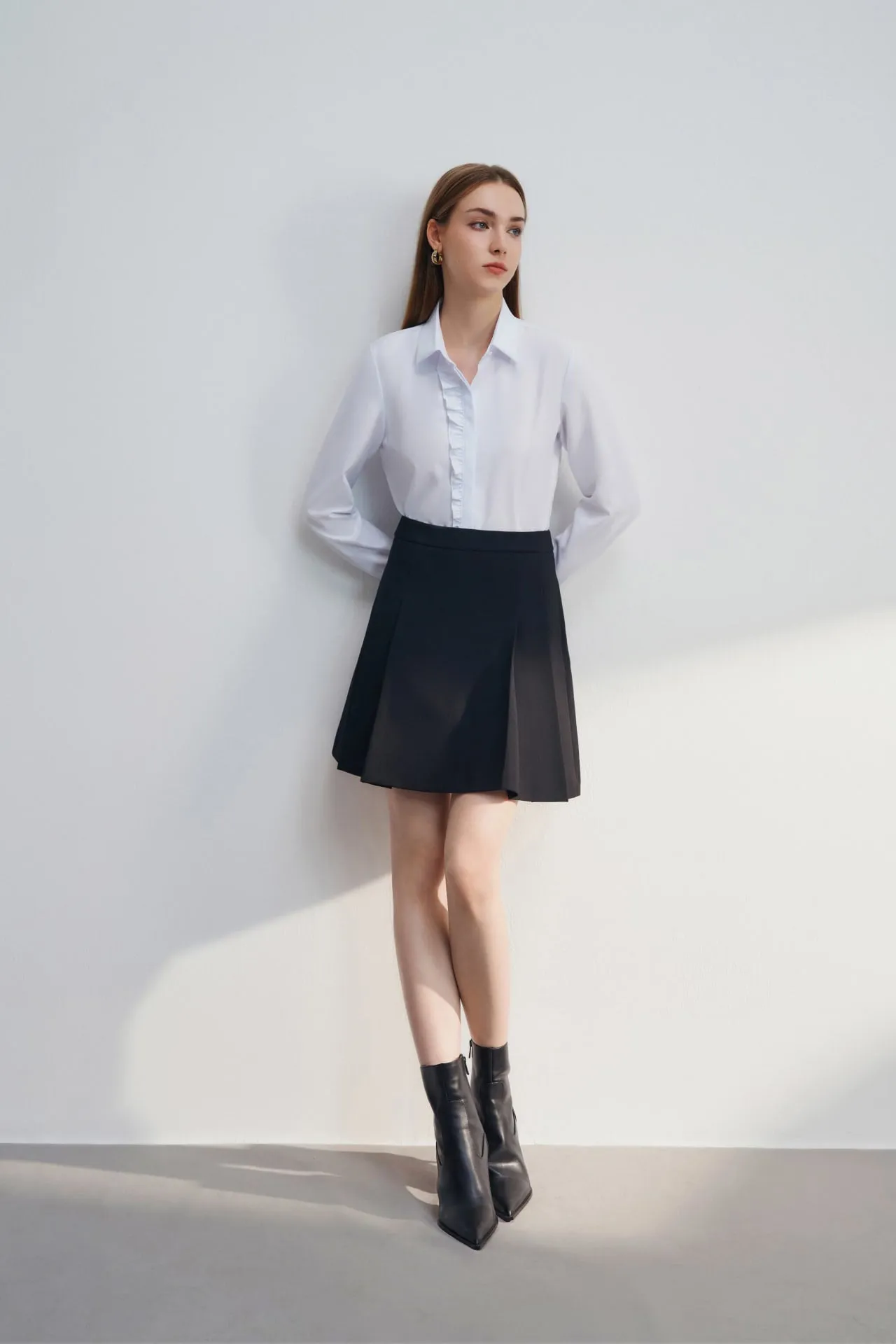 Twill A-line Pleated Mini Skirt