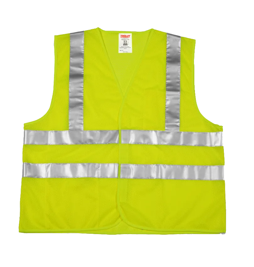 Type R Class 2 Vest - Fluorescent Yellow-Green - Polyester Mesh - Hook & Loop Closure - 2 Interior Pockets - Silver Reflective Tape