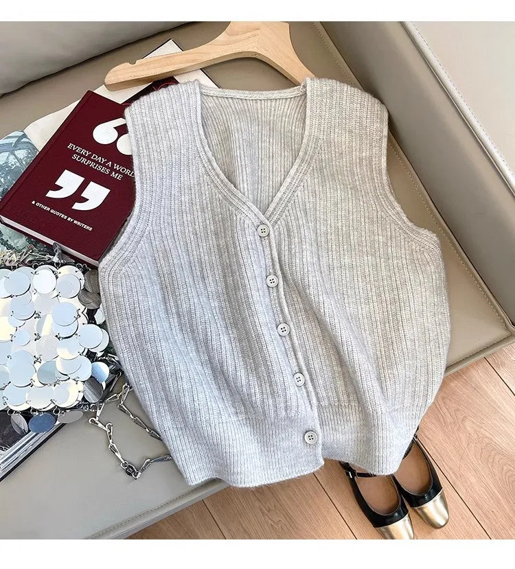 V-neck knitted vest women's new sweater vest jacket     S5021