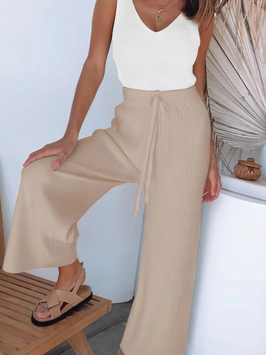 V-neck Solid Color Vest Trousers Knitted Suit