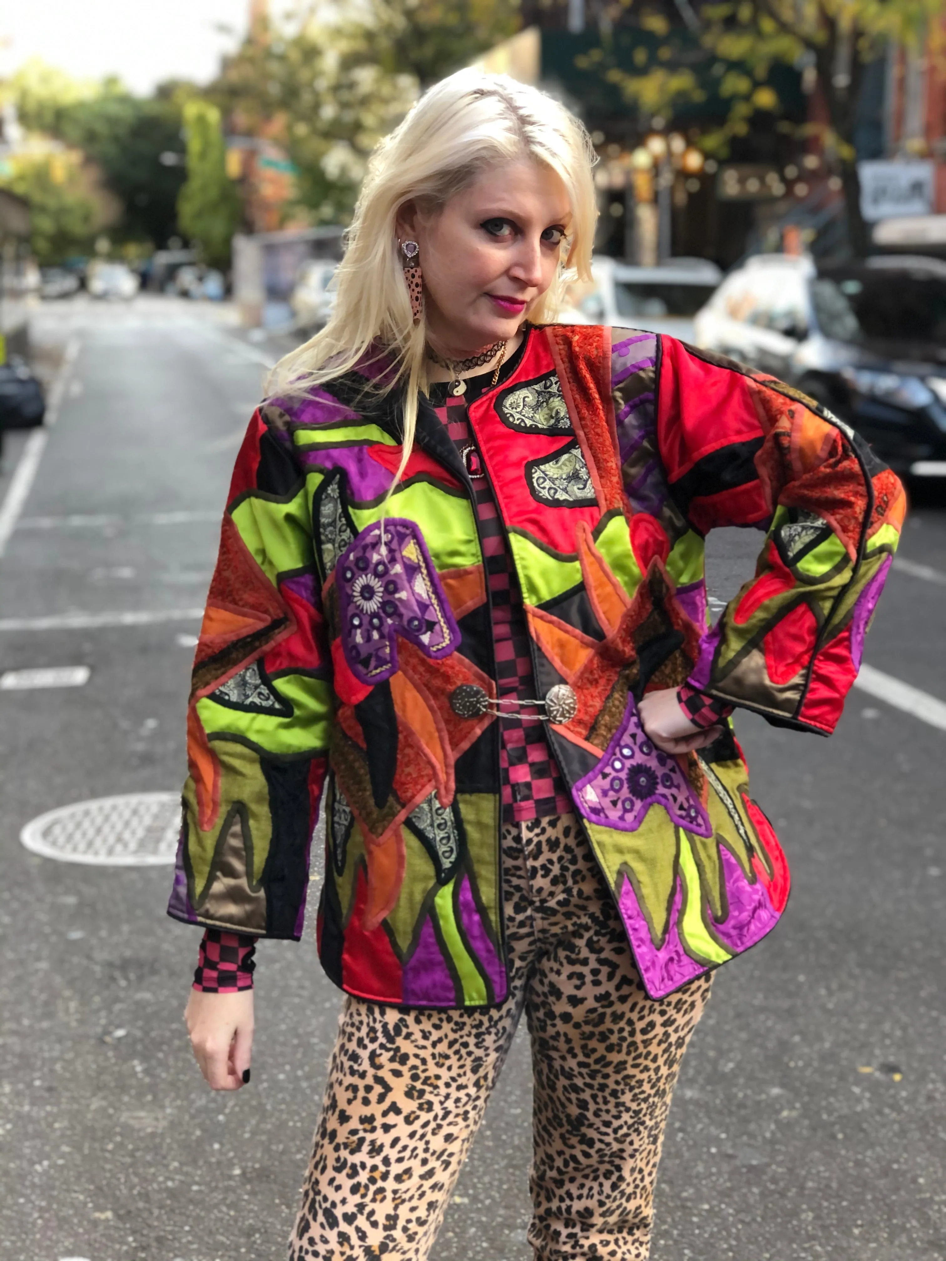 Vintage 90s Abstract Geometric Beaded Kimono Jacket