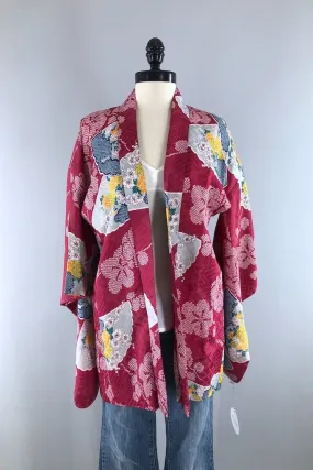 Vintage Maroon Shibori Silk Kimono Cardigan