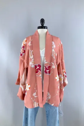 Vintage Peach Floral Silk Kimono Jacket