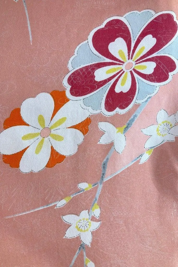 Vintage Peach Floral Silk Kimono Jacket