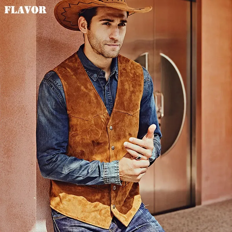 Vintage Style Men's Genuine Leather Cowboy Vest