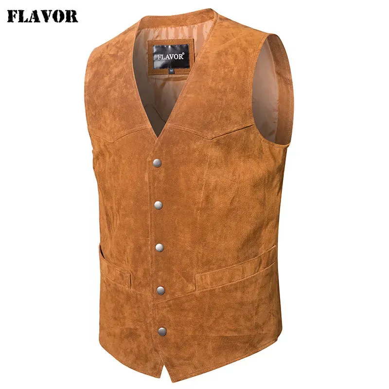 Vintage Style Men's Genuine Leather Cowboy Vest