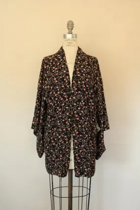 Vintage Women's Haori Kimono in Black with Floral Print