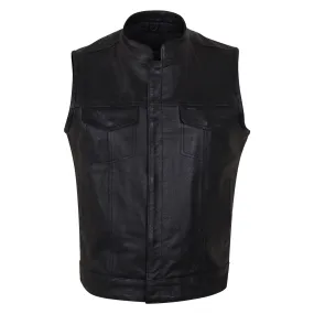 VL914S Vance Leather Zipper and Snap Closure Leather Motorcycle Club Vest