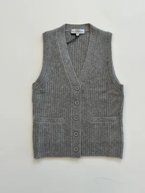 White   Warren - Cashmere Ribbed Button Vest in Grey Heather