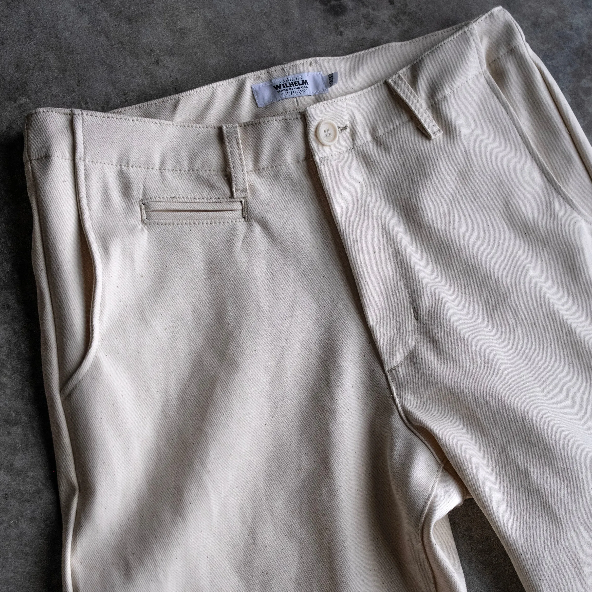 Wilhelm Selvedge Chino 12oz Kuroki Eggshell Natural Denim Sz 35 & 36