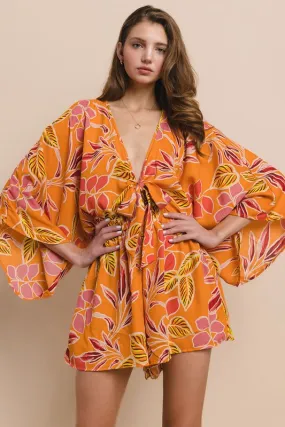 Wisteria Lane Batwing Sleeve Romper -  Orange