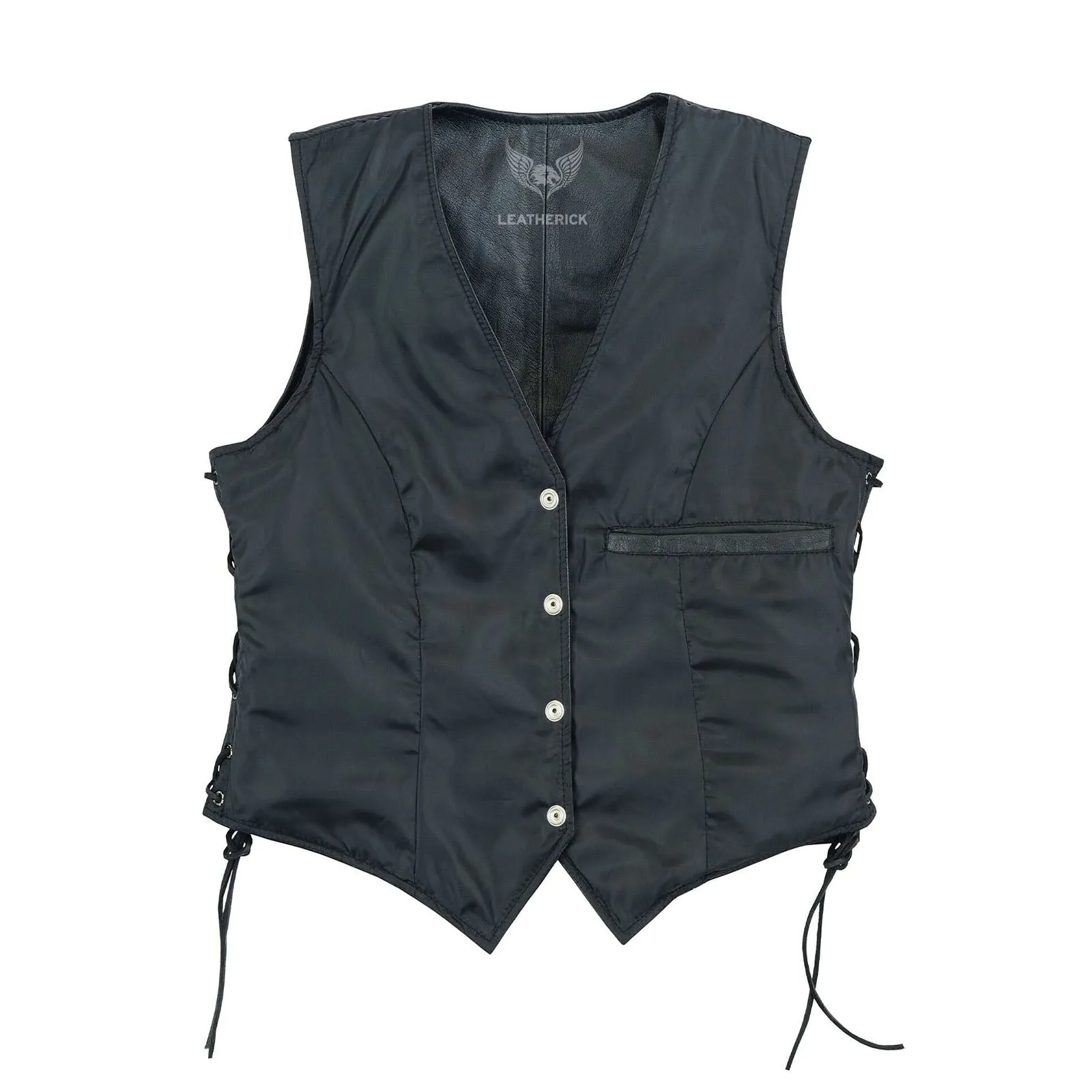 Women Black Braided Leather Waistcoat Side Lace Vest