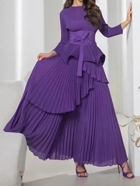 Women's 2 Piece Top & Tiered Pleated Maxi Skirt Set