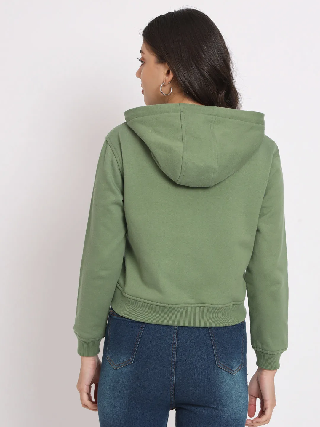 Women's Hooded Long Sleeves Cotton Olive Jacket