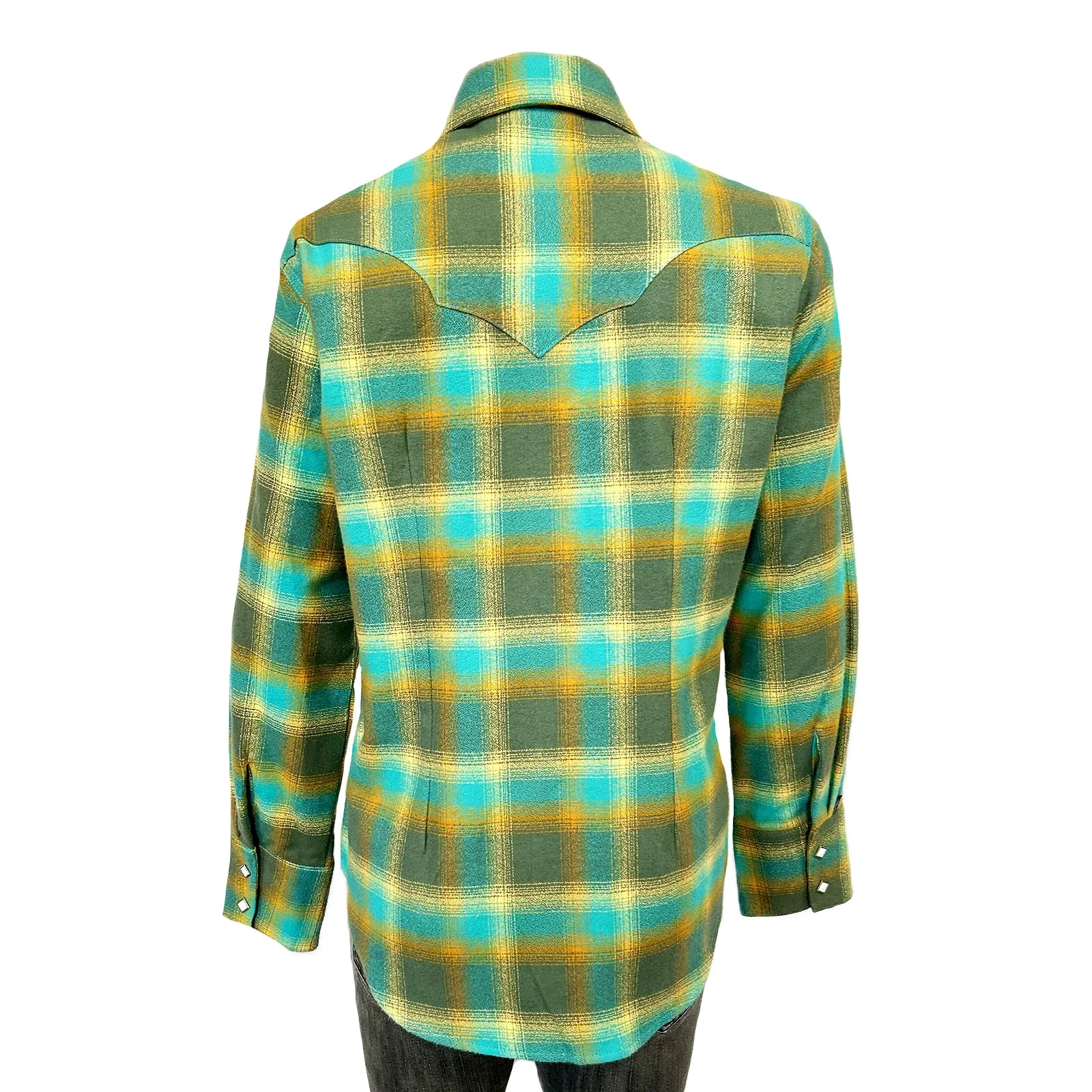 Women's Plush Green & Turquoise Plaid Flannel Western Shirt