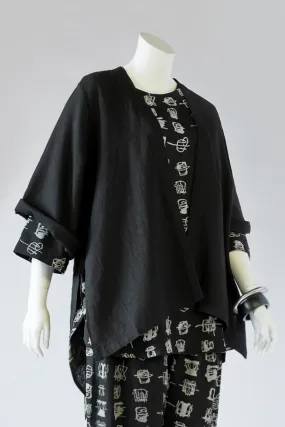 Zig Zag Short Kimono Jacket in Black Roma