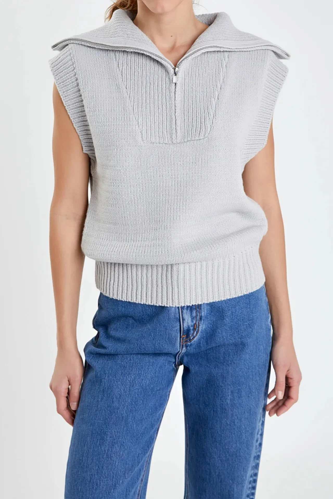 Zip Mock Neck Vest (Grey)